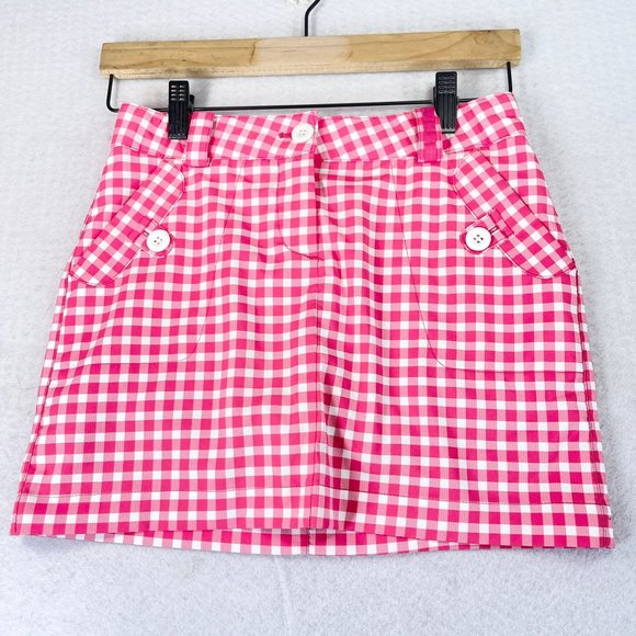NWOT NIKE Womens M Pink Gingham Dri Fit Golf Skort Performance Inside Pocket - Picture 1 of 11